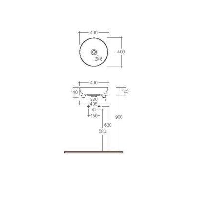Kludi Resa R umywalka z korkiem 40x40 cm okrągła nablatowa brąz/beż 58CW10O2