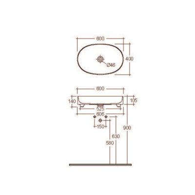 Kludi Resa O umywalka z korkiem 60x40 cm owalna nablatowa czarny mat 58CW2039