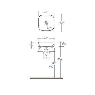 Kludi Resa C umywalka z korkiem 40x40 cm kwadratowa nablatowa biały mat 58CW3053