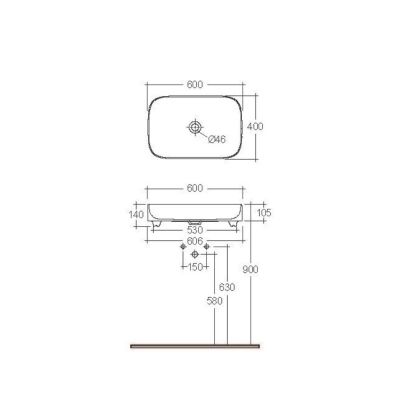 Kludi Resa S umywalka z korkiem 60x40 cm prostokątna nablatowa czarny mat 58CW4039