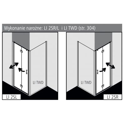 Kermi Liga LI 2SR drzwi prysznicowe 90 cm prawe srebrny wysoki połysk/szkło przezroczyste LI2SR09020VPK