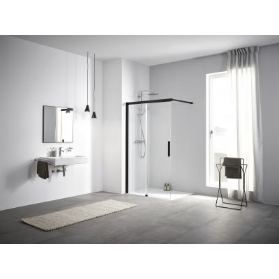 Kermi Nica Walk-In ścianka prysznicowa 100 cm lewa wolnostojąca czarny soft/szkło przezroczyste NIJ2L100203PK
