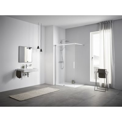 Kermi Nica Walk-In ścianka prysznicowa 140 cm lewa wolnostojąca srebrny wysoki połysk/szkło przezroczyste NIJ2L14020VPK