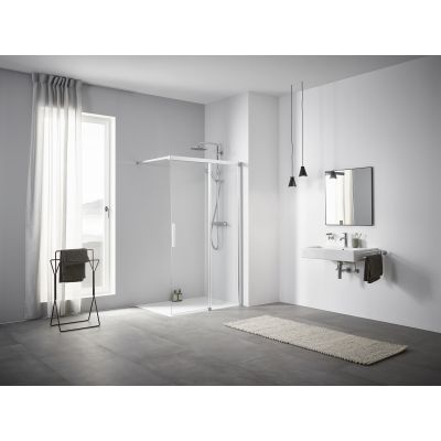 Kermi Nica Walk-In ścianka prysznicowa 110 cm prawa wolnostojąca srebrny wysoki połysk/szkło przezroczyste NIJ2R11020VPK