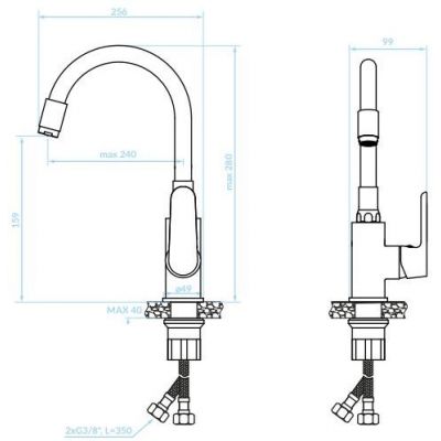 Kuchinox Dima bateria umywalkowa stojąca z elastyczną wylewką biały BQD621D