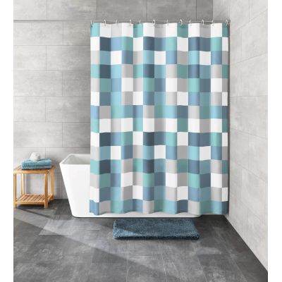 Kleine Wolke Check zasłona prysznicowa 180x200 cm tekstylna niebieski/kwadraty 5270783305