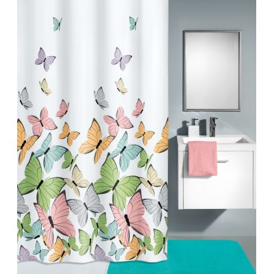 Kleine Wolke Butterflies zasłona prysznicowa 180x200 cm tekstylna biały/multikolor 5282148305