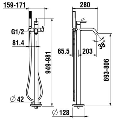 Laufen Kartell bateria wannowo-prysznicowa wolnostojąca różowe złoto H3213380821211