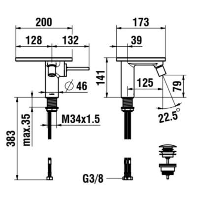 Laufen Ada bateria bidetowa stojąca stal nierdzewna/czarny marmur HF506710506060