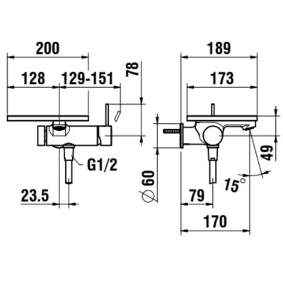 Laufen Ada bateria wannowo-prysznicowa ścienna stal nierdzewna/czarny marmur HF506765506060