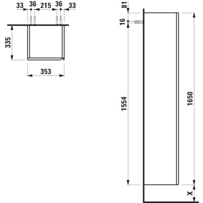 Laufen Meda szafka 35,5x35,3x165 cm boczna wisząca szara H4216510112661
