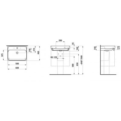 Laufen Meda umywalka 60x46 cm prostokątna ścienna-meblowa biała H8101130001091