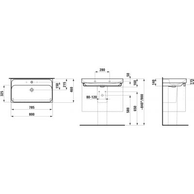 Laufen Meda umywalka 80x46 cm prostokątna ścienna-meblowa biała H8101170001041