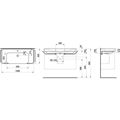 Laufen Meda umywalka 100x46 cm prostokątna ścienna-meblowa czarny mat H8101197161041