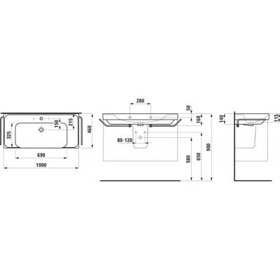Laufen Meda umywalka 100x46 cm prostokątna ścienna-meblowa biała H8101197571041