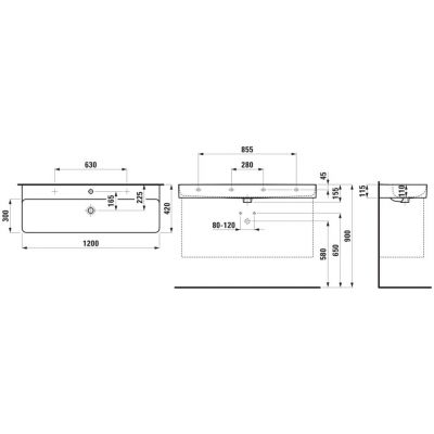 Laufen Val umywalka 120x42 cm prostokątna ścienna biała H8102897571071