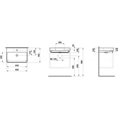 Laufen Pro X umywalka 65x46,5 cm prostokątna ścienna-meblowa biała H8108640001091