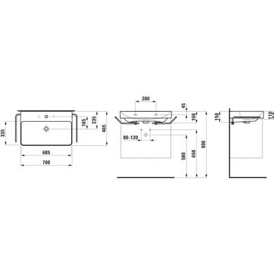 Laufen Pro X umywalka 70x46,5 cm prostokątna ścienna-meblowa biała H810865A001091