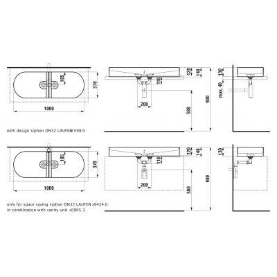 Laufen Sonar umywalka 100x37 cm półokrągła nablatowa-podwójna biała H8123487571121