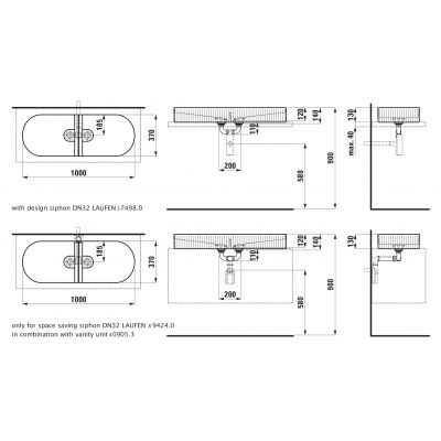 Laufen Sonar umywalka 100x37 cm nablatowa podwójna biała H8123490001121