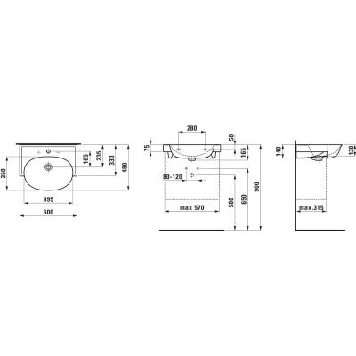 Laufen The New Classic umywalka 60x48 cm półokrągła ścienna-meblowa biała H8138534001041