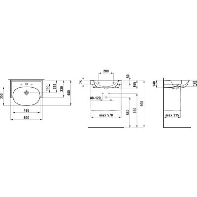 Laufen The New Classic umywalka 60x48 cm półokrągła ścienna-meblowa biała H8138537571091