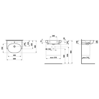 Laufen The New Classic umywalka 60x48 cm półokrągła biała z wzorem Ornamental H813853R031081