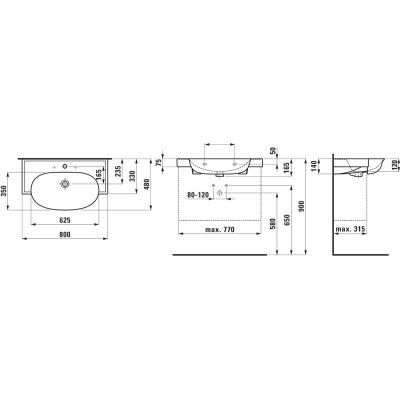 Laufen The New Classic umywalka 80x48 cm półokrągła ścienna-meblowa biała H8138550001041