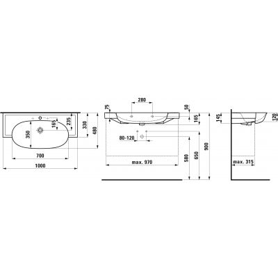 Laufen The New Classic umywalka 100x48 cm półokrągła ścienna-meblowa biała H8138574001081