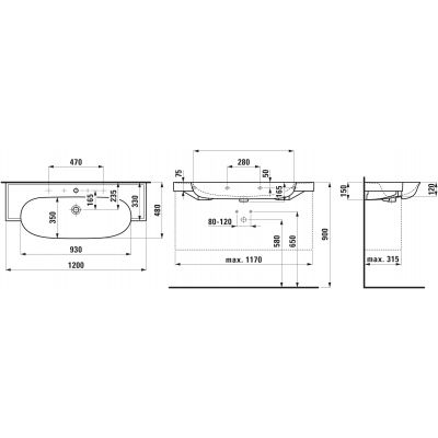 Laufen The New Classic umywalka 120x48 cm półokrągła ścienna-meblowa biała H8138580001041