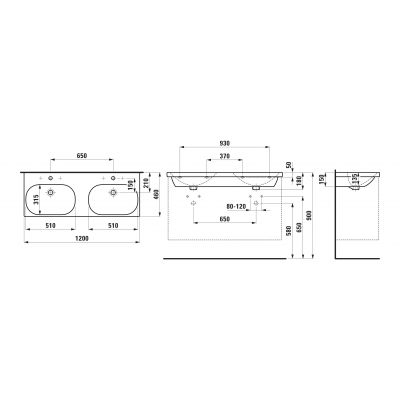 Laufen Lua umywalka 120x46 cm prostokątna podwójna biała H8140814001041