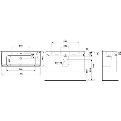 Laufen Meda umywalka 120x46 cm prostokątna ścienna-meblowa grafit mat H8141117581041