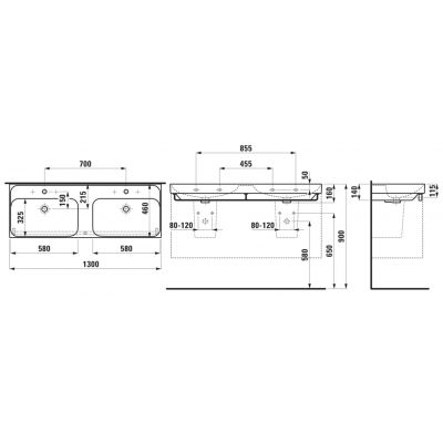 Laufen Meda umywalka 130x46 cm prostokątna ścienna-podwójna grafit mat H8141127581091