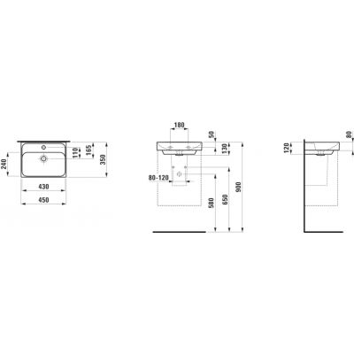Laufen Meda umywalka 45x35 cm prostokątna ścienna-meblowa czarny mat H8151117161041