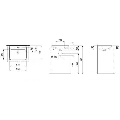Laufen Meda umywalka 55x46 cm prostokątna ścienna biała H8161120001041