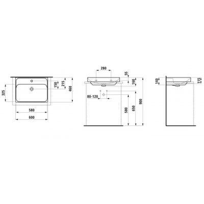 Laufen Meda umywalka 60x46 cm prostokątna ścienna grafit mat H8161137581041