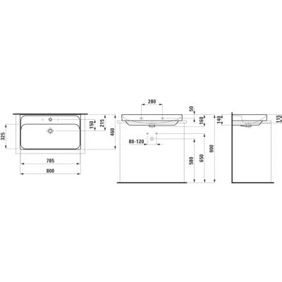 Laufen Meda umywalka 80x46 cm prostokątna ścienna czarny mat H8161177161091