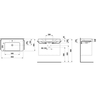 Laufen Pro X umywalka 85x46,5 cm prostokątna ścienna-meblowa biała H8168670001091