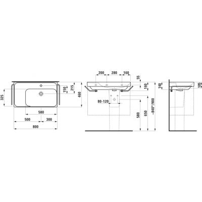 Laufen Meda umywalka 80x46 cm prostokątna ścienna-meblowa grafit mat H8171157581091