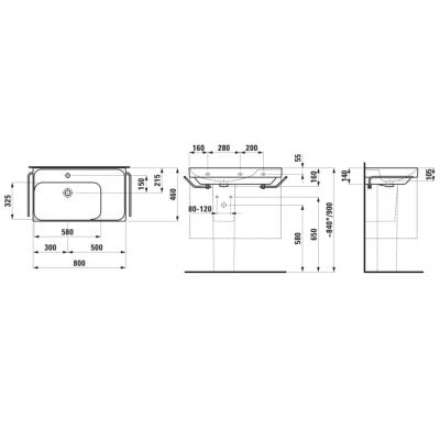 Laufen Meda umywalka 80x46 cm prostokątna ścienna-meblowa czarny mat H8171167161041