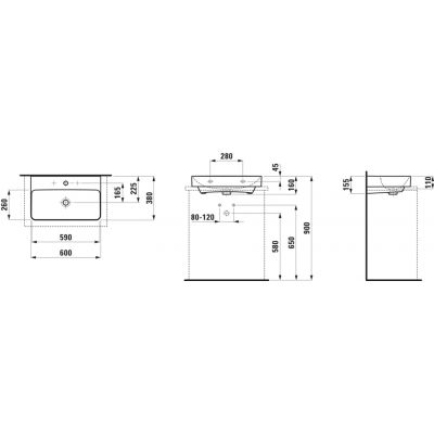 Laufen Pro X umywalka 60x38 cm prostokątna ścienna biała H8178630001091