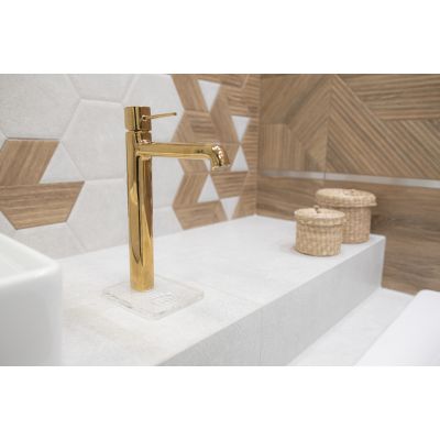 Laveo Pola bateria umywalkowa stojąca wysoka złoty połysk BAPG2ND