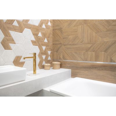 Laveo Pola bateria umywalkowa stojąca wysoka złoty połysk BAPG2ND