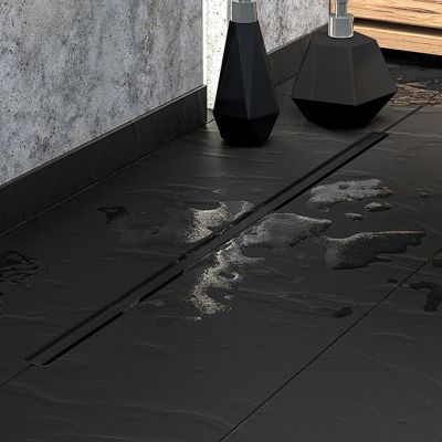 Laveo Slim odpływ prysznicowy 90 cm ruszt wąski czarny COS790D