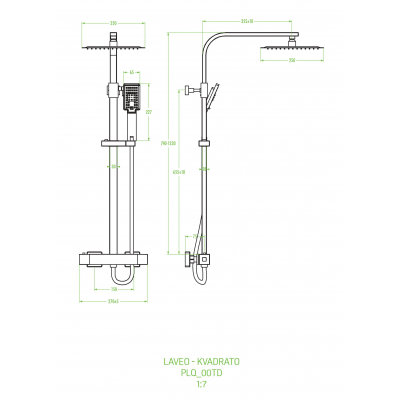 Laveo Kvadrato zestaw prysznicowy ścienny termostatyczny z deszczownicą chrom PLQ00TD