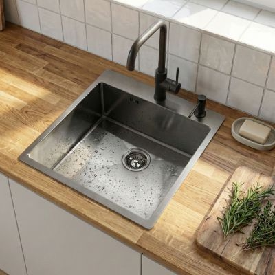 Laveo Marmara zlewozmywak stalowy 59x51 cm grafit SAM510T