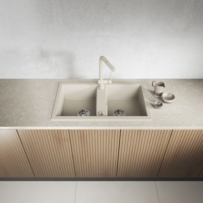 Laveo Barbados zlewozmywak granitowy 78x48 cm beżowy SBB420T