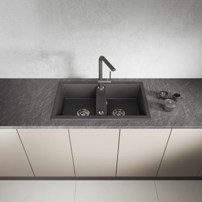 Laveo Barbados zlewozmywak granitowy 78x48 cm czarny SBB720T