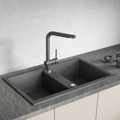Laveo Barbados zlewozmywak granitowy 78x48 cm czarny SBB720T