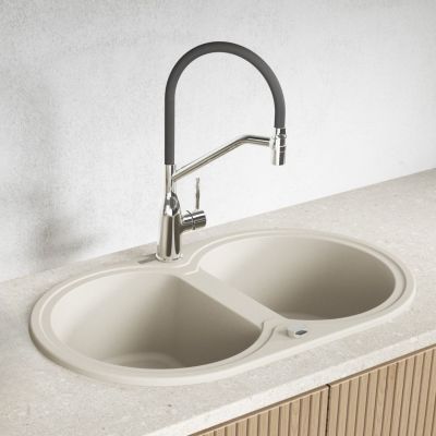 Laveo Dafne zlewozmywak granitowy 78x47 cm beżowy SBD420T